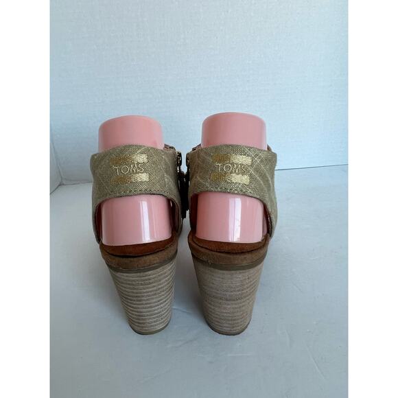 Toms Majorca Champagne Metallic Foil Textile Cutout Natural Heel Sandals Size 8 - Picture 4 of 9